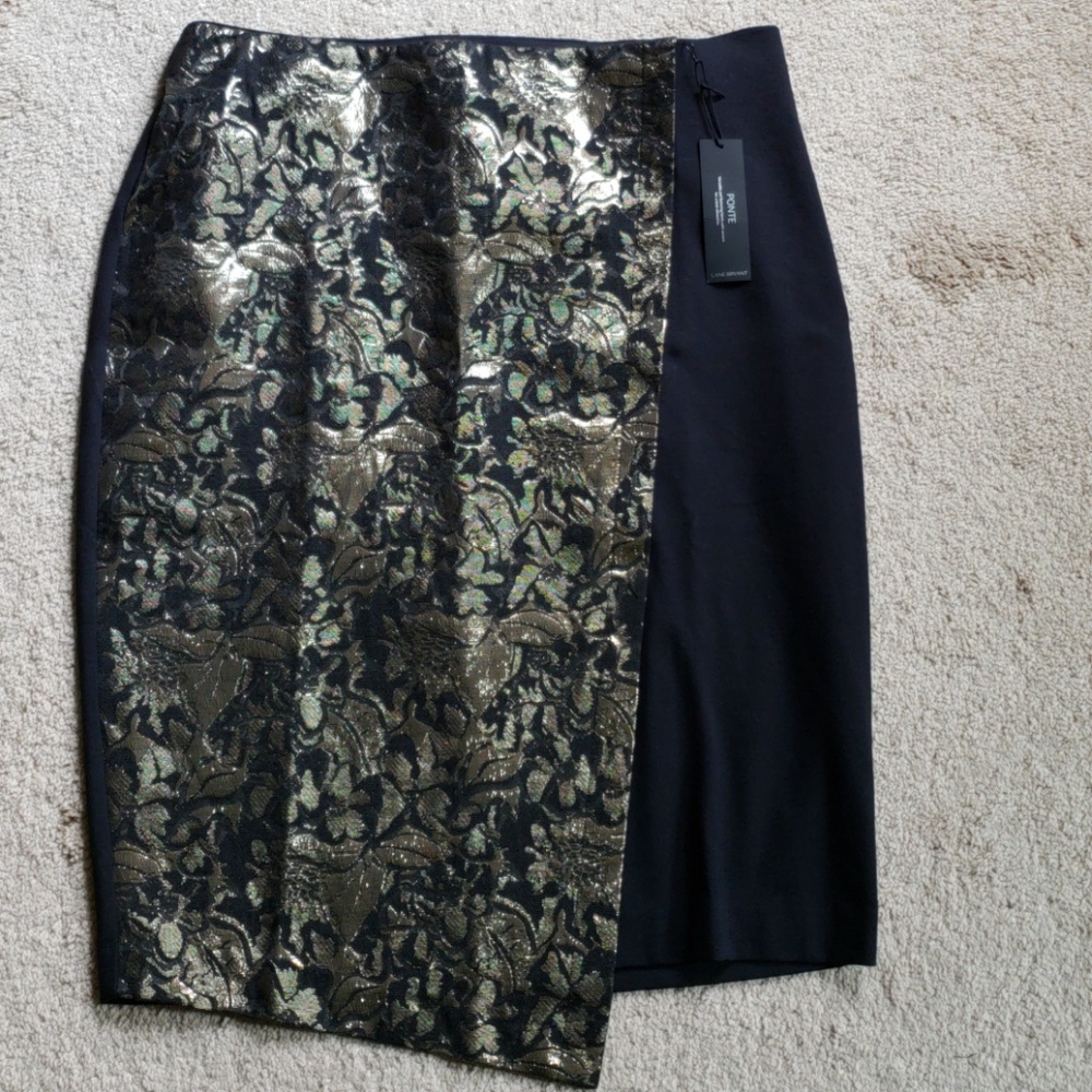 Lane Bryant Ponte Midi Pencil Skirt (Blk/gold)